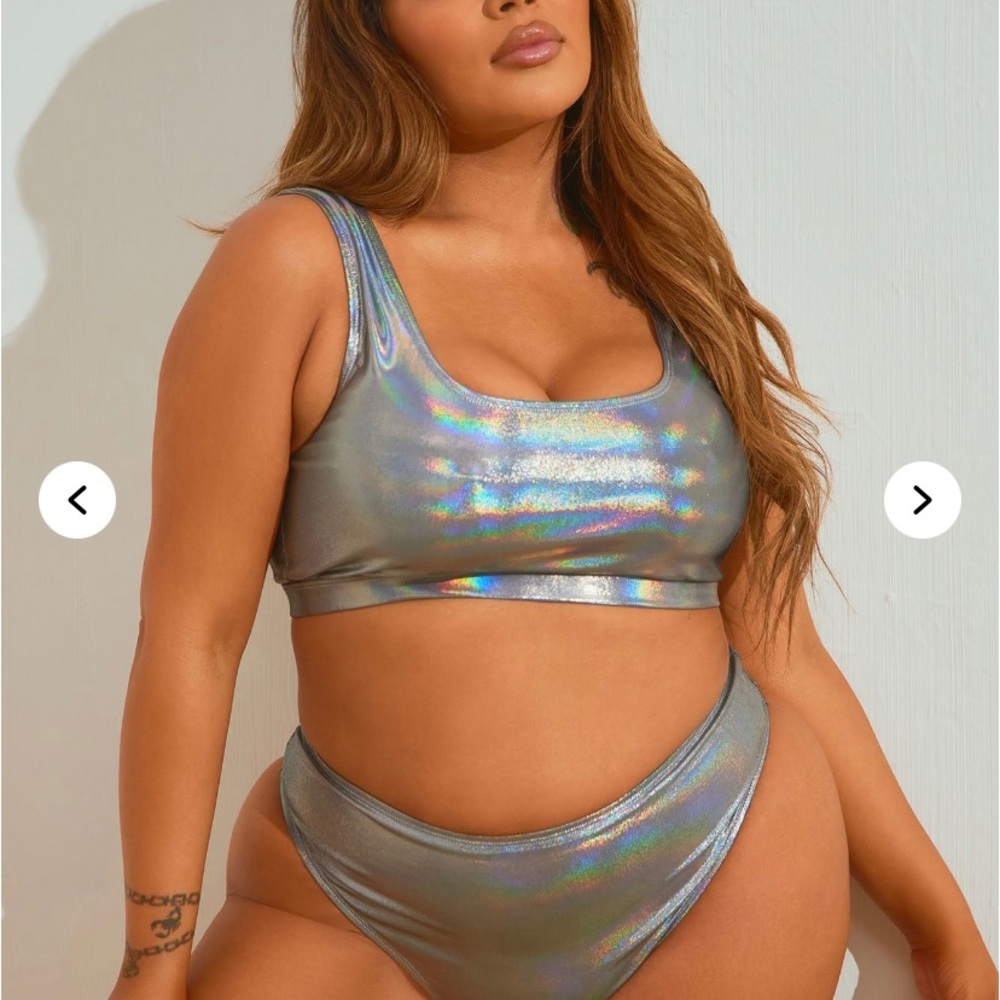 BRAND NEW SHIMMERY SILVER HIGH WAISTED BIKINI SET